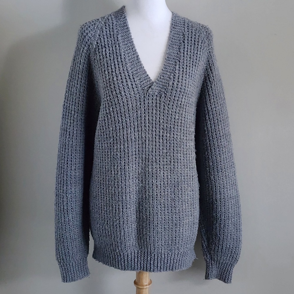 Handmade Chunky Knit Sweater Womens L Gray Wool Blend Grunge Nordic Fisherman